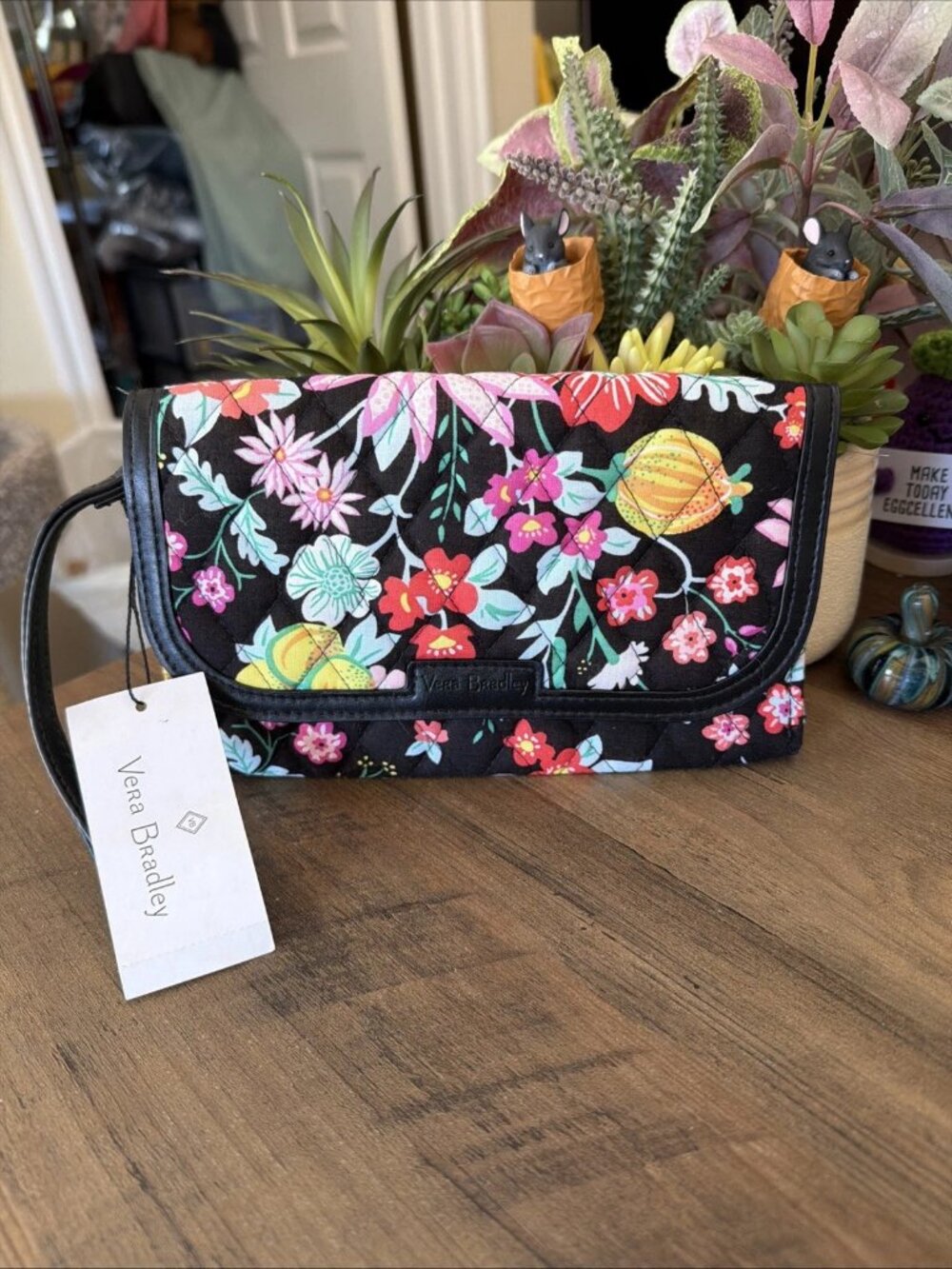 Vera Bradley Trimmed Wristlet Wallet Tangerine Twist - Faux Leather Trim - NWT
